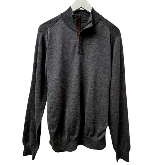 BEAU BRUMMEL Mens Wool Sweater S/m Italian Merino Gray 1/4 Zip Brown Suede - Picture 3 of 11